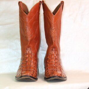 Cowtown Cowboy Boots + Crocodilian-Pattern Leather + Cognac / Rust + Made in USA